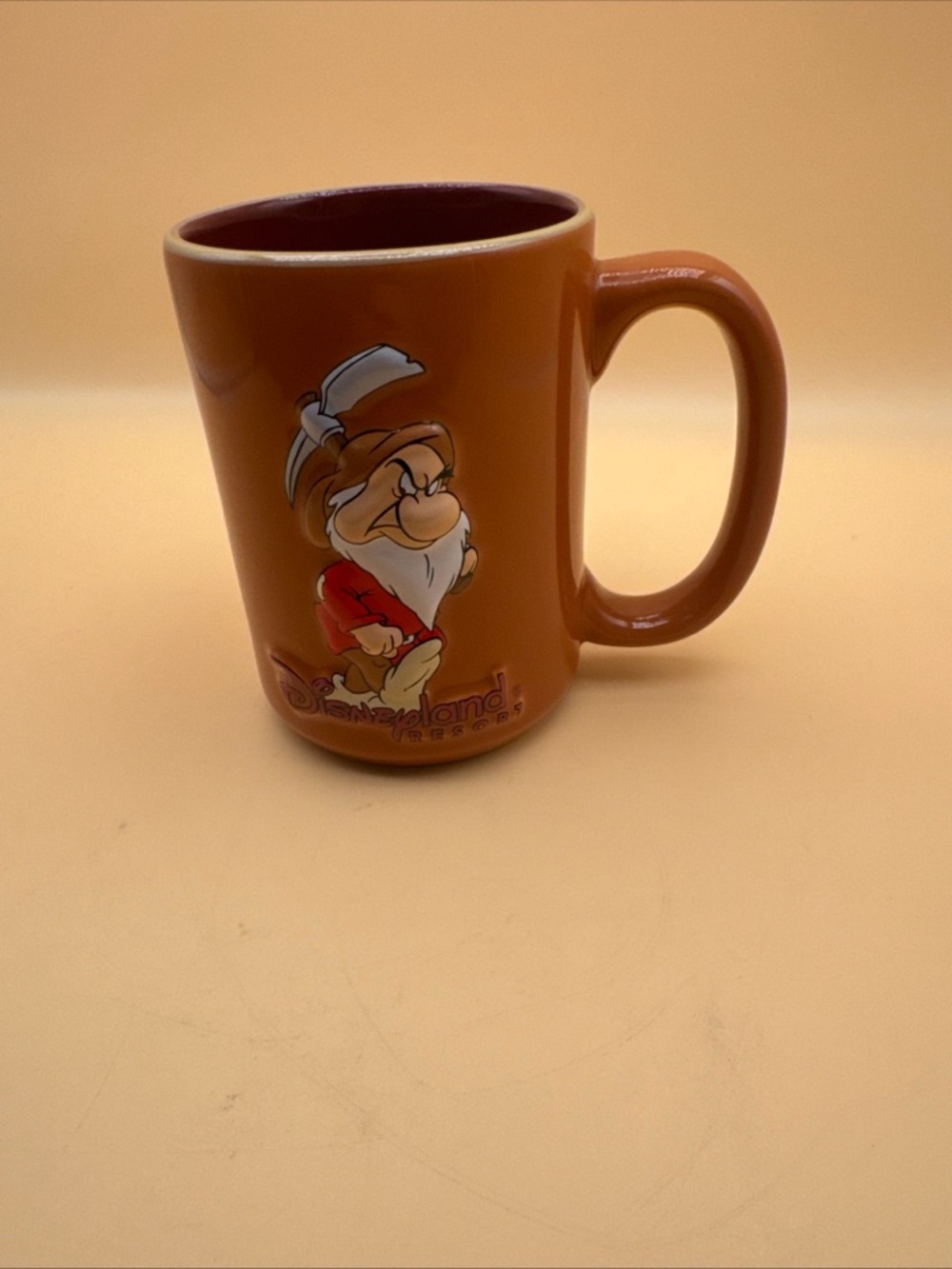 Vintage Disney Orange Grumpy Dwarf Ceramic Mug